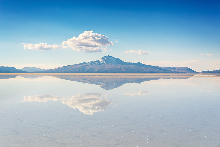 A cloud reflecting off Salar de Uyuni in Bolivia