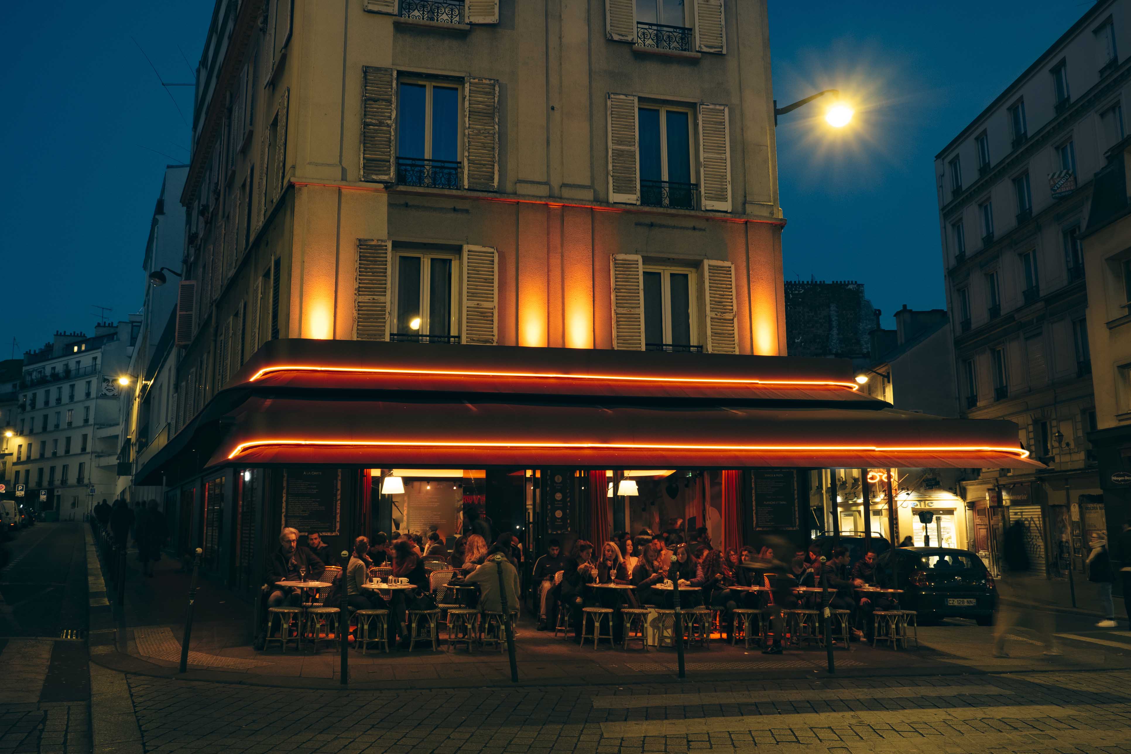 Paris restaurant at night