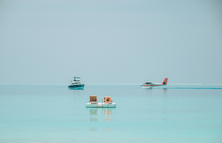 Sea plane landing in the Maldives