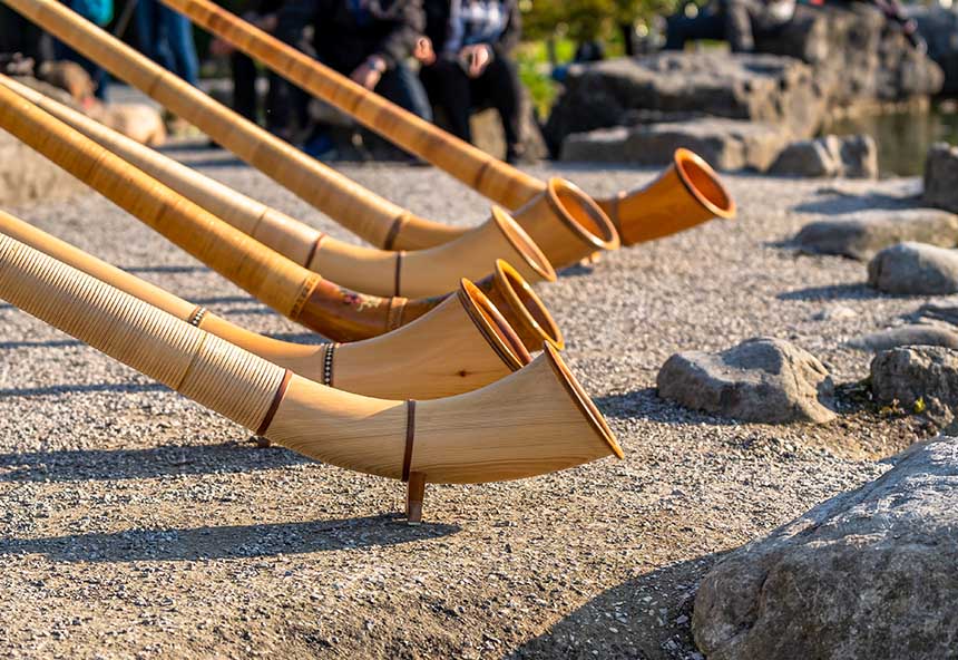 Group of alphorn players in Switzerland