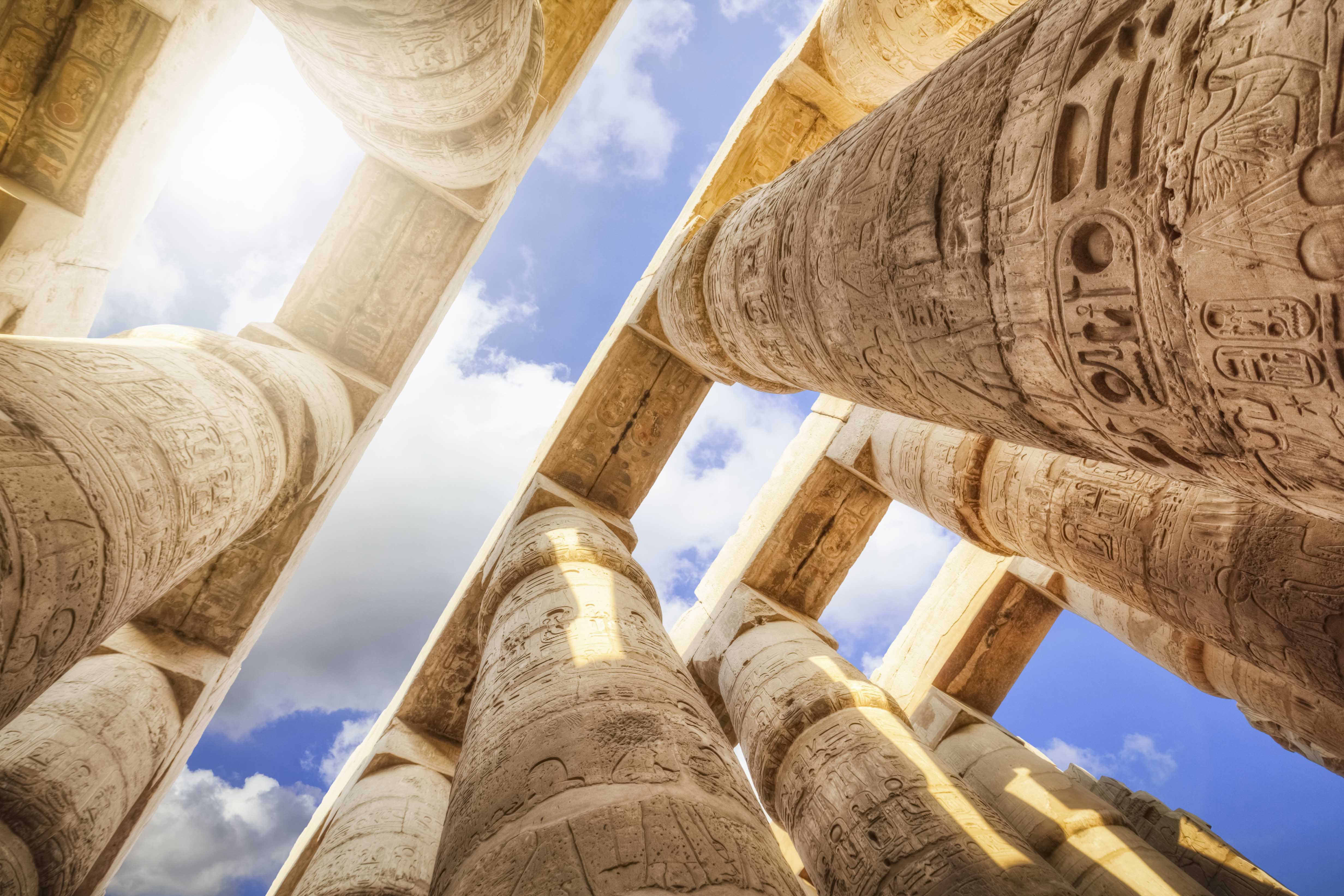 Looking up at the egypt ruins