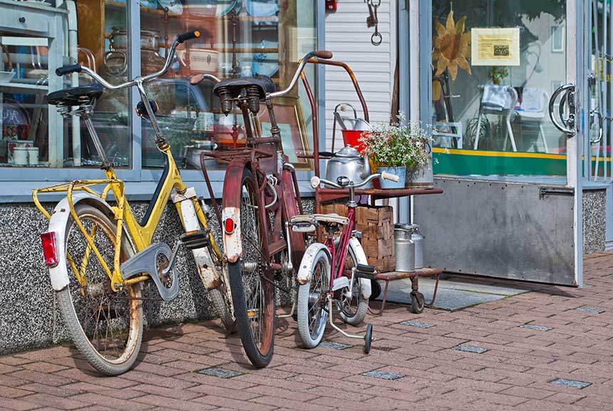 Bikes propped up in Finland