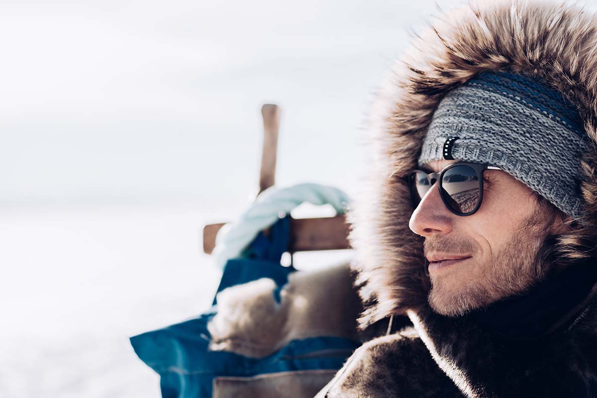 Exploring on snowmobile