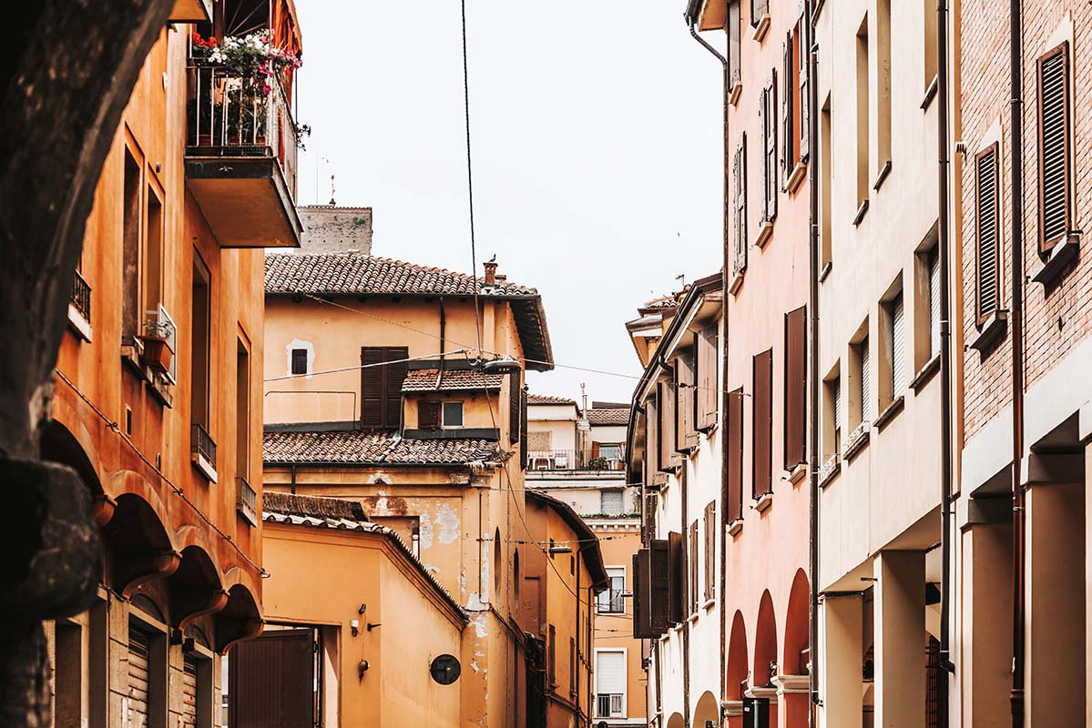 Street view of buildings around Bologna - Italy