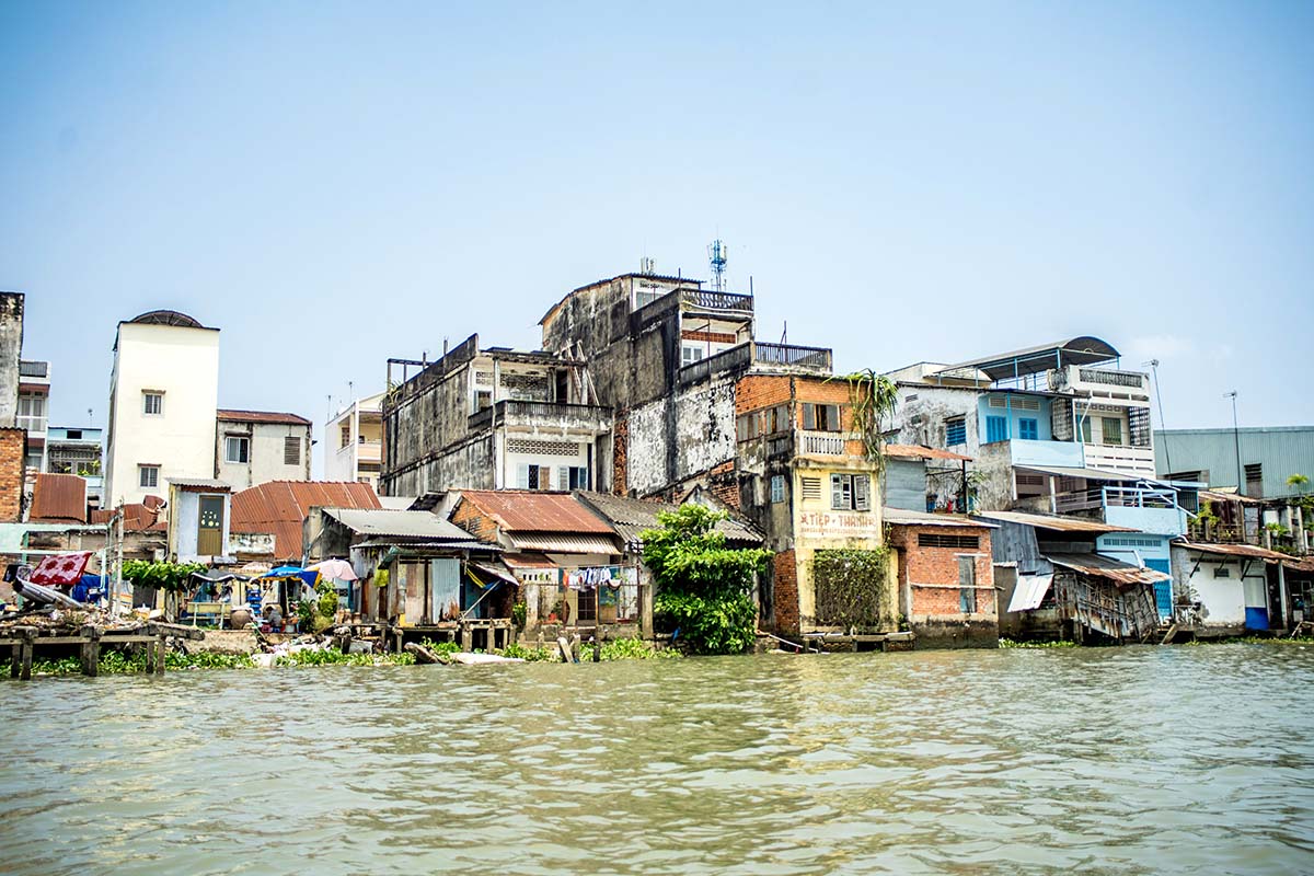 Homes on the Mekong River in Vietnam