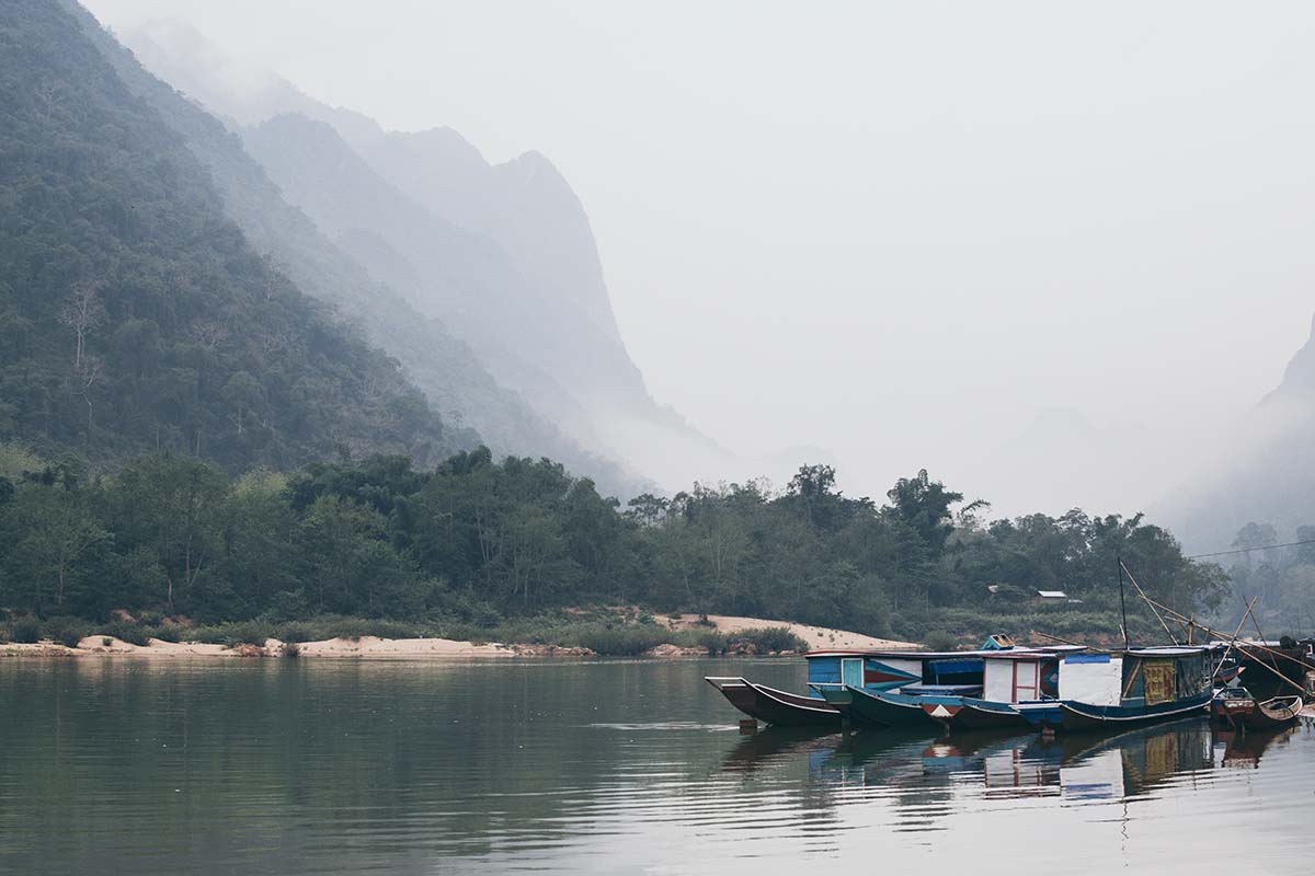 River and boats in Laos