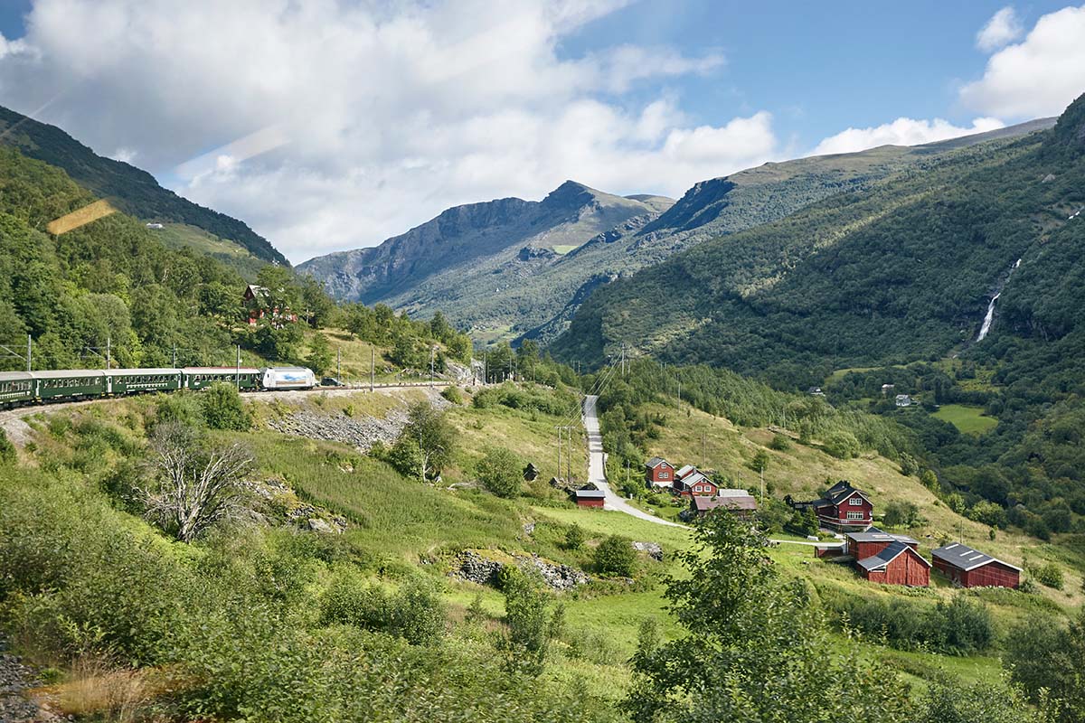 Train crossing forest and mountains - Sweden